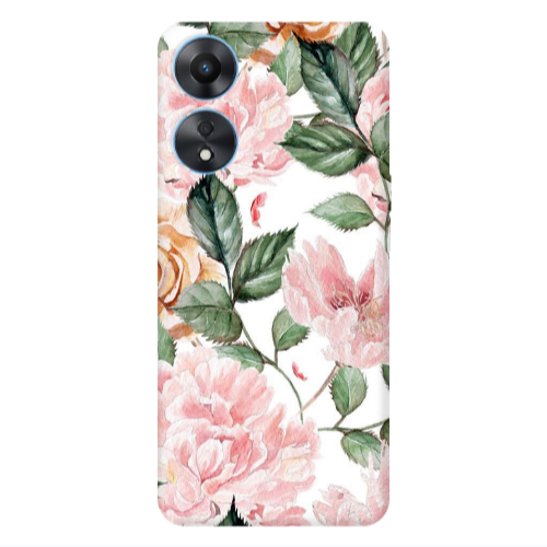 Oppo A 98 Pink rose and laves Transparent Silicone TPU Θήκη