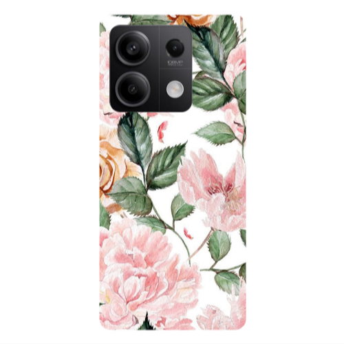 Xiaomi Redmi Note 13 5G Pink rose and laves Transparent Silicone TPU Θήκη