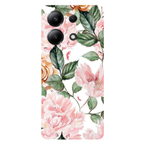 Xiaomi Redmi Note 13 4G Pink rose and laves Transparent Silicone TPU Θήκη