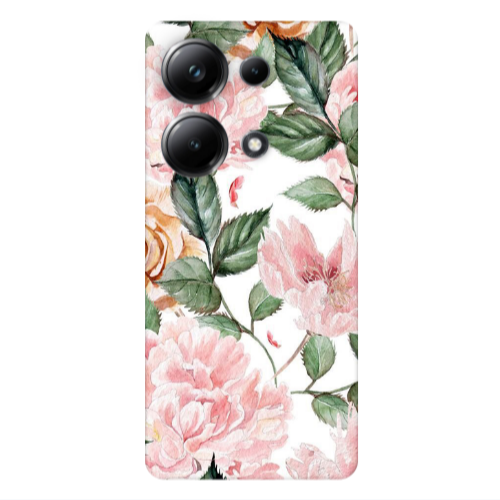 Xiaomi Poco M6 Pro 4G Pink rose and laves Transparent Silicone TPU Θήκη