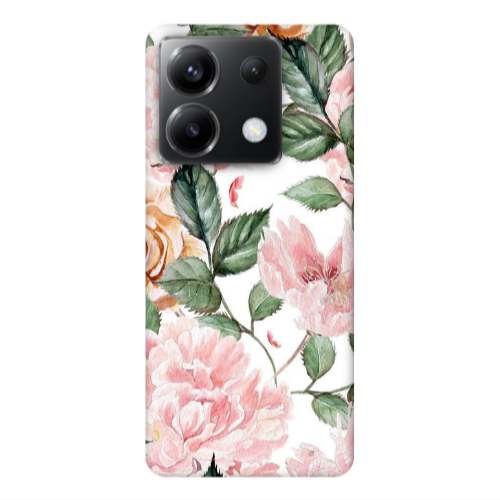 Xiaomi Poco X6 5G Pink rose and laves Transparent Silicone TPU Θήκη