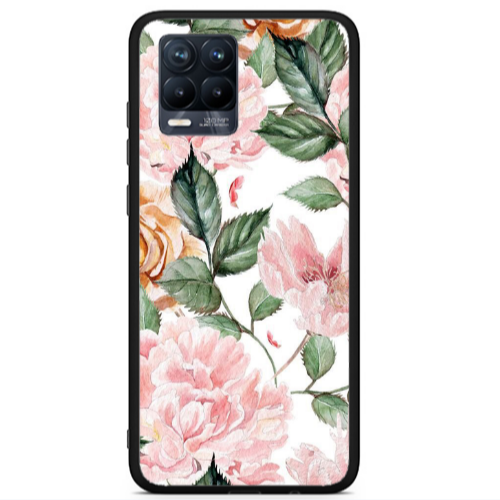 Realme 8 i Pink rose and laves Black Glossy Θήκη