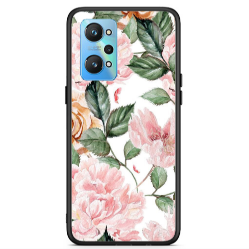 Realme Gt Neo 2 Pink rose and laves Black Glossy Θήκη