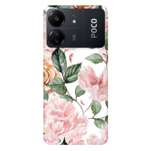 Xiaomi Poco C65 Pink rose and laves Transparent Silicone TPU Θήκη