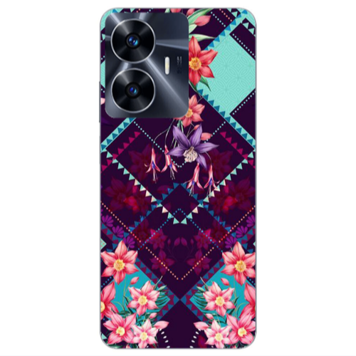 Realme Note 50 Checkered flowers Transparent Silicone TPU Θήκη