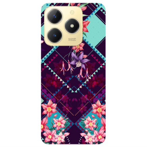 Realme C61 Checkered flowers Transparent Silicone TPU Θήκη
