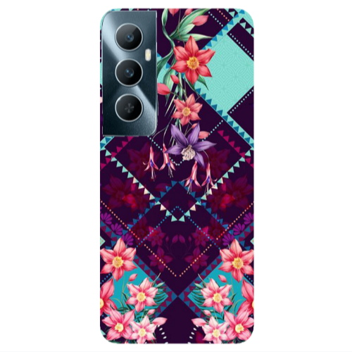 Realme C65 Checkered flowers Transparent Silicone TPU Θήκη