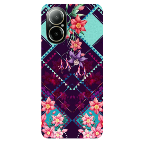 Realme C67 Checkered flowers Transparent Silicone TPU Θήκη