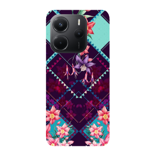 Xiaomi Redmi Note 14 Checkered flowers Transparent Silicone TPU Θήκη