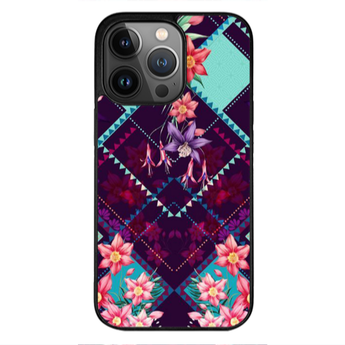 Apple iPhone 11 Pro Checkered flowers Black Glossy Θήκη