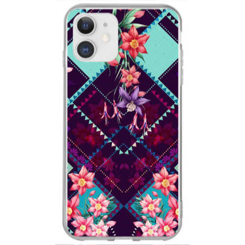 Apple iPhone 12 Checkered flowers Transparent Silicone TPU Θήκη