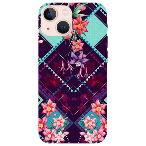 Apple iPhone 13 Checkered flowers Transparent Silicone TPU Θήκη