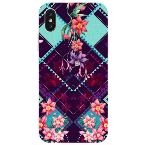 Apple iPhone X Checkered flowers Transparent Silicone TPU Θήκη