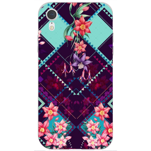 Apple iPhone Xr Checkered flowers Transparent Silicone TPU Θήκη