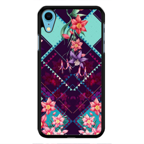 Apple iPhone Xr Checkered flowers Black Glossy Θήκη
