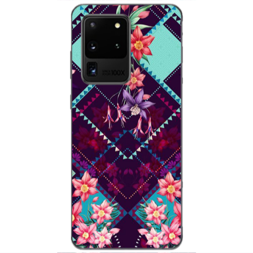 Samsung S20 Ultra Checkered flowers Transparent Silicone TPU Θήκη