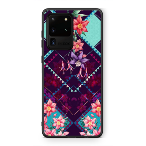 Samsung S20 Ultra Checkered flowers Black Glossy Θήκη