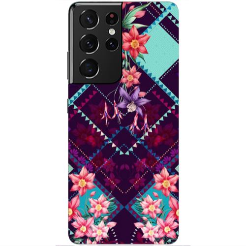 Samsung S21 Ultra Checkered flowers Transparent Silicone TPU Θήκη
