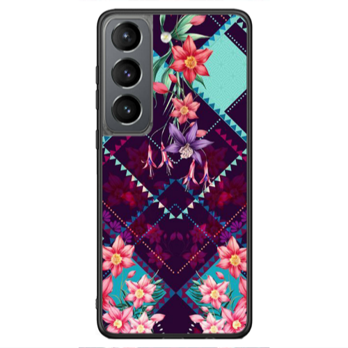 Samsung S21 Ultra Checkered flowers Black Glossy Θήκη