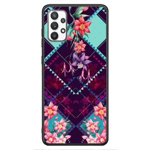 Samsung A13 4G Checkered flowers Black Glossy Θήκη