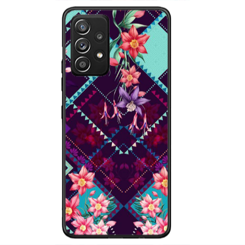 Samsung A33 Checkered flowers Black Glossy Θήκη