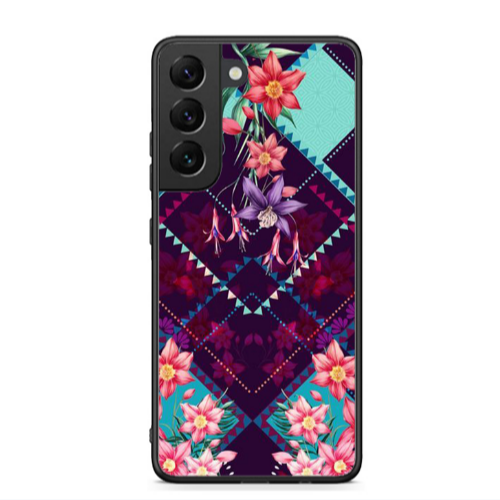 Samsung S22 Checkered flowers Black Glossy Θήκη