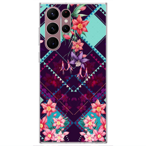 Samsung S22 Ultra Checkered flowers Transparent Silicone TPU Θήκη