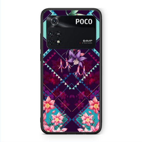Xiaomi Poco M4 Pro 4G Checkered flowers Black Glossy Θήκη