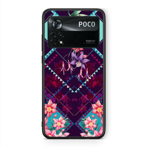 Xiaomi Poco X4 Pro Checkered flowers Black Glossy Θήκη