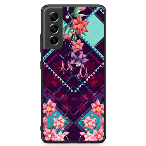 Samsung S21 FE Checkered flowers Black Glossy Θήκη