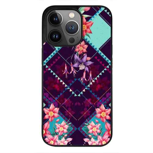 Apple iPhone 12 Pro Max Checkered flowers Black Glossy Θήκη