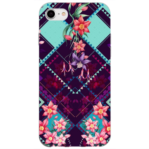 Apple iPhone 7 Checkered flowers Transparent Silicone TPU Θήκη