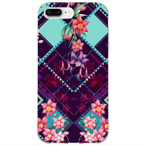 Apple iPhone 7 Plus Checkered flowers Transparent Silicone TPU Θήκη