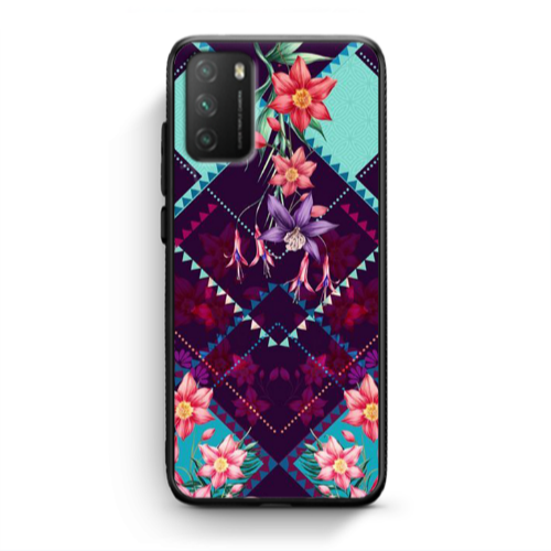 Xiaomi Poco M3 Checkered flowers Black Glossy Θήκη