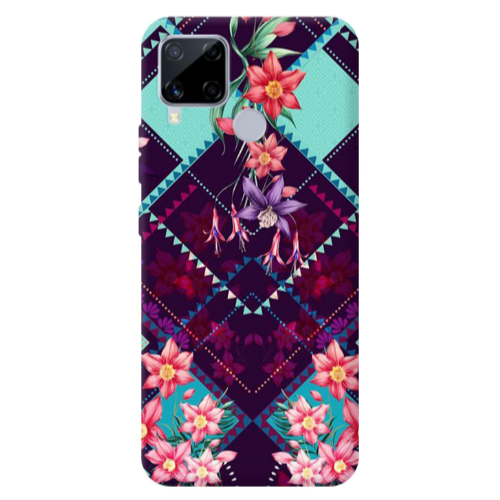 Realme C25S Checkered flowers Transparent Silicone TPU Θήκη