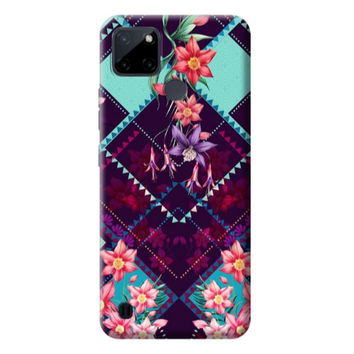 Realme C25Y Checkered flowers Transparent Silicone TPU Θήκη