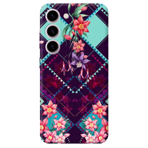 Samsung S23 Checkered flowers Transparent Silicone TPU Θήκη
