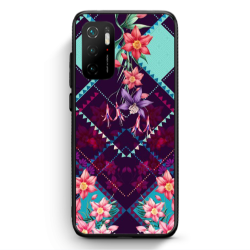 Xiaomi Poco M3 Pro Checkered flowers Black Glossy Θήκη