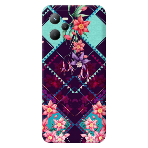 Realme C35 Checkered flowers Transparent Silicone TPU Θήκη