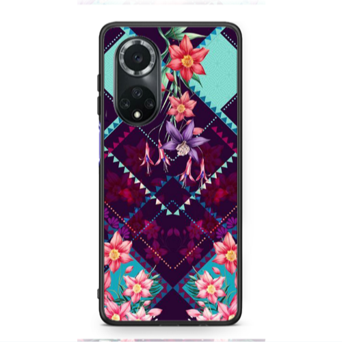 Huawei Nova 9 Checkered flowers Black Glossy Θήκη