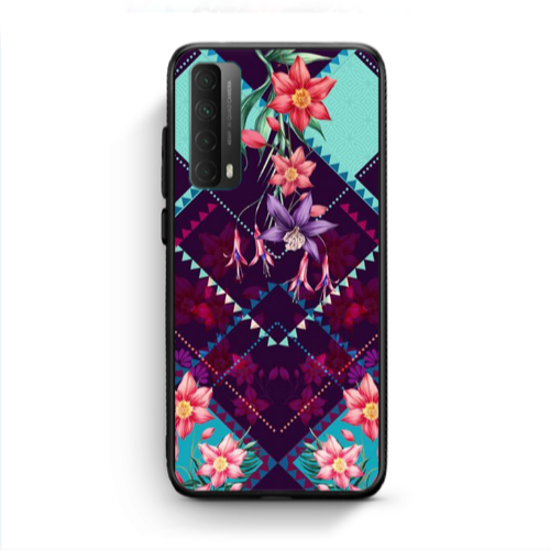 Huawei P Smart 2021 Checkered flowers Black Glossy Θήκη