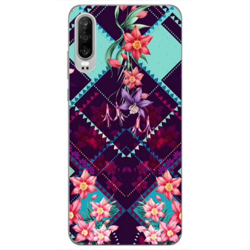 Huawei P30 Checkered flowers Transparent Silicone TPU Θήκη