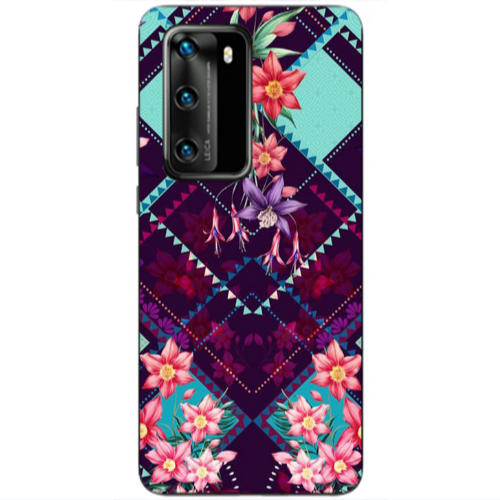 Huawei P40 Checkered flowers Transparent Silicone TPU Θήκη