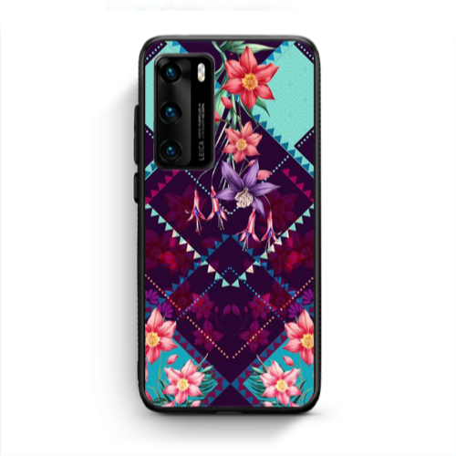Huawei P40 Checkered flowers Black Glossy Θήκη