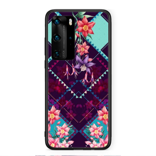 Huawei P40 Pro Checkered flowers Black Glossy Θήκη