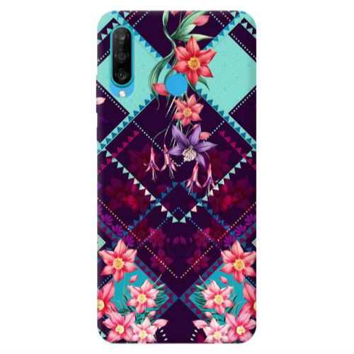 Huawei P30 Lite Checkered flowers Transparent Silicone TPU Θήκη