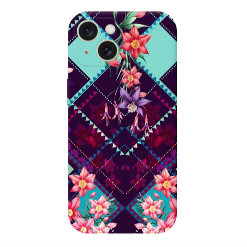Apple iPhone 15 Plus Checkered flowers Transparent Silicone TPU Θήκη