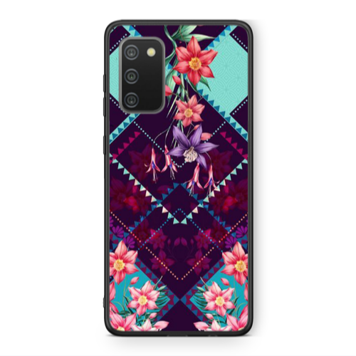 Samsung A02s Checkered flowers Black Glossy Θήκη