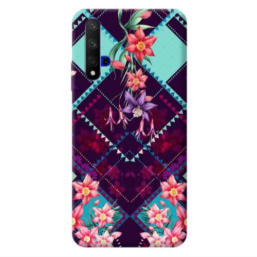 Huawei Nova 5 T Checkered flowers Transparent Silicone TPU Θήκη