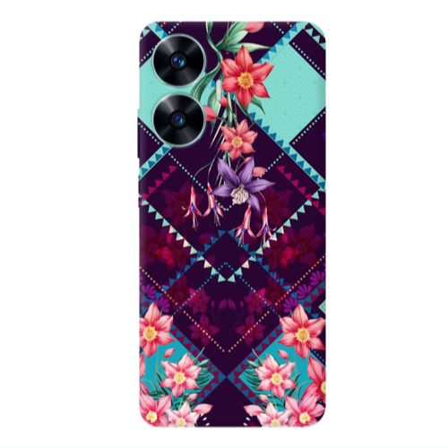 Realme C55 Checkered flowers Transparent Silicone TPU Θήκη